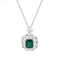 wholesale S925 Sterling Silver Full Diamond Emerald Radiant Women'sEmerald Necklace Wholesale-0-4