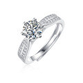 S925 Silver Moissanite Six-Claw Light Luxury Adjustable Ring-0-48