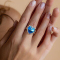 wholesale S925 sterling silver heart-shaped blue Austrian crystal adjustable diamond ring for women wholesale-0-2