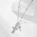 wholesale S925 Sterling Silver Korean and Japanese Light Luxury Cross Pendant Necklace with Zirconia Inlay, Hip-Hop Collarbone Chain for Women, Exuding a Sense of Sophistication-0-0