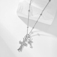 wholesale S925 Sterling Silver Korean and Japanese Light Luxury Cross Pendant Necklace with Zirconia Inlay, Hip-Hop Collarbone Chain for Women, Exuding a Sense of Sophistication-Gold DY190538-SG-WH 925 silver