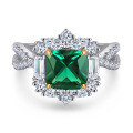 wholesale S925 Sterling Silver Vintage European-Style Luxury 2-Carat Emerald Ring for Women, Fashionably Set with Simulated Green Gemstone, Nano Precision Craftsmanship-0-0