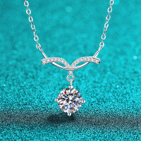 S925 Silver Moissanite Mermaid Smile Line Pendant Necklace-8mm zircon  925 silver