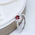 wholesale S925 silver rhodium-plated, New Year's red garnet gemstone halo set with sparkling zircon, elegant and noble women's ring wholesale-0-2