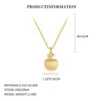 wholesale S925 Sterling Silver Matte Gold Apple Pendant Necklace for Women,-A4286_24K yellow 0.05 micron plating_swimming paint_palladium base D250415026