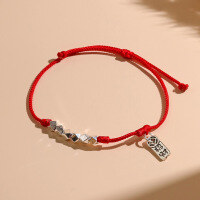 wholesale S925 Sterling Silver Zodiac Year "A Few Taels of Silver" Couple Red String Bracelet for Men and Women, Versatile for Wealth and Fortune Braided Rope Bracelet-SL010315 (Red String Silver Bracelet for Fortune and Blessings) 925 Silver