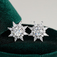 S925 Sterling Silver 1-Carat D Color Moissanite Snowflake Stud Earrings-0.5ct set with moissanite  925 silver