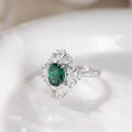 wholesale S925 Sterling Silver Lab-Created Emerald Ring for Women, High-End Luxury Style European and American Wholesale Ring-0-5