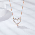 wholesale S925 Sterling Silver Plated Medium Heart Moissanite Pendant Necklace, Pearl Accent, Personality Chic Fashion Luxury Collarbone Chain-0-1