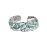 wholesale S925 Sterling Silver Original Niche Textured Ring Ins Trendy Cool Enamel Resin Drop Adjustable Open Ring for Women-Light green glue type Adjustable opening