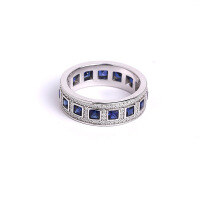 wholesale S925 gold-plated metal, autumn winter new cultivation sapphire 28mm princess cut full circle row ring with full diamond vintage ring-Sapphire 2.75mm US size 9