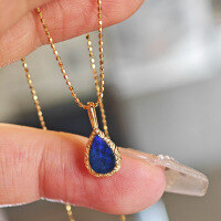 wholesale S925 sterling silver whole body natural blue lace agate teardrop pendant women's French design sense collarbone necklace-BX0282-Gold>925 Silver