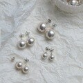 wholesale Sterling Silver Swarovski Pearl Earrings Women's Fever Blogger Same Style Large Vintage Round Earrings-0-0