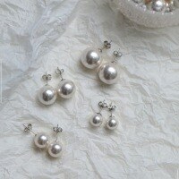 wholesale Sterling Silver Swarovski Pearl Earrings Women's Fever Blogger Same Style Large Vintage Round Earrings-Pearl 8mm 925 silver