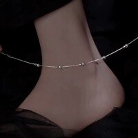 wholesale S925 Sterling Silver Small and Large Bead Ankle Chain Korean Style Fashion Commuting Niche Design Ankle Jewelry S7107-S925 silver anklet