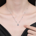 S925 Silver Moissanite Necklace, D Color 50-Point, Pearl Chain Four-Claw Pendant-0-2