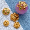 wholesale S925 Silver Plated 24K Gold Antique-style Gilded Floral Bead Caps, Spacers, and Pads for DIY Crystal Bracelets-0-1