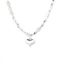 wholesale S925 Sterling Silver Korean-style Creative Pearl Geometric Broken Silver Design Sense Heart Necklace for Women-0-4
