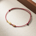 wholesale S925 Silver Fresh Chinese Style Minimalist Design Gold Tone Fish Adjustable Red String Bracelet S7511-0-1