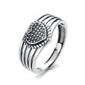 wholesale S925 Sterling Silver Retro Vintage Thai Silver Heart Multi-Layer Hollow-Out Trendy Ins Style Open Adjustable Ring-0-4