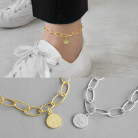 wholesale S925 Sterling Silver ST167 Korean-style minimalist geometric English round tag chain anklet for women-Platinum>925 silver
