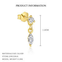 wholesale S925 Sterling Silver Tassel Zircon Earrings for Women, European and American Fashion, Light Luxury French Design Cross-border Wholesale-E4824-Gold/Single Oval 925 Silver