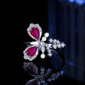 wholesale S925 Sterling Silver 4*6 Colored Gemstone Open Butterfly Ring for Women, Light Luxury Fashion High-End Sense Ring Bestseller-0-5