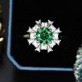 wholesale Metal Material First: 925 Silver Plated with Green Zircon 70 Round Gemstone Ring, Niche and High-End Sense, Personalized Wholesale Ring-0-1