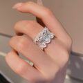 wholesale S925 Sterling Silver Vintage Bohemian Baroque Lace Openwork Crystal Diamond Ring with Italian Brushed Finish-0-4
