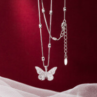 wholesale S925 Silver Nalan Fresh Sweet Ins Style Small and Exquisite Design Diamond-inlaid Butterfly Filigree Bead Necklace Y02135-S925 Silver Necklace 925 Silver