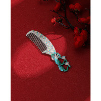 wholesale 999 Sterling Silver Handmade Peacock Colored Enamel Pure Silver Comb for Women, Health Care Gua Sha Gift for Mom-Hair comb 999 silver about 75 grams with certificate