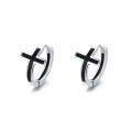 wholesale S925 Sterling Silver Black Cross Ear Clasp, Hong Kong Style Trendy Persona Luxury Unisex Cool and Edgy Personality Earrings for Women-0-4