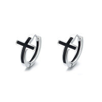 wholesale S925 Sterling Silver Black Cross Ear Clasp, Hong Kong Style Trendy Persona Luxury Unisex Cool and Edgy Personality Earrings for Women-065FR/approx. 1.93g/pair 925 silver