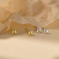 wholesale 999 Silver Nalan Fresh Sweet Ins Style Small and Unique Design Cute Mini Bow Earrings M06177-Pure silver 999 a pair of silver pure silver