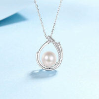 wholesale 925 Sterling Silver Natural Freshwater Pearl Necklace for Women, Lost Pearl Pendant, Light Luxury Elegant Collarbone Chain Live Streaming Wholesale-8-9mm bread beads / 9 points 925 silver