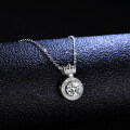 925 Silver 1 Carat Moissanite Princess Crown Pendant Necklace-0-1