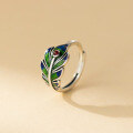wholesale S925 Sterling Silver Personalized Trendy Literary Retro Niche Design Peacock Feather Ring R02770-0-3