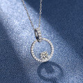 wholesale S925 Sterling Silver Moissanite Simple and Versatile Pendant Women's Light Luxury Niche Design Collarbone Chain Circle Full Diamond Necklace-0-2