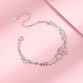 wholesale S925 Sterling Silver Cherry Blossom Double Layer Bracelet for Women, Simple and Fresh, Small and Unique Design, Exquisite Butterfly Hand Accessory-0-2