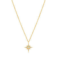 wholesale S925 Sterling Silver Octagonal Star Inlaid Zircon Opal Necklace,ins-gold