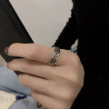 wholesale S925 Sterling Silver Vintage Antique "Love You" English Double-Layer Hollow Open Ring for Women-0-3