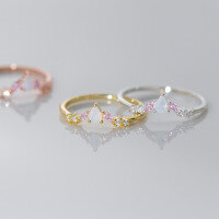 wholesale S925 Sterling Silver Row of Diamonds V-Shaped Heart Ring Korean Style Fashion Sweet Ins Wind Hand Accessory R01977-S925 Silver Ring Silver US Size 5