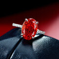 wholesale 925 Sterling Silver Full Setting, 4ct Padparadscha Red High Carbon Diamond Ring, 9*13-0-2