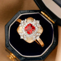 wholesale S925 Sterling Silver Vintage High-End Exquisite Red Diamond Ring for Women, French Minimalist Brushed Index Finger Ring-BZ0718-Gold-White Gold>US Size 7