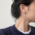 wholesale Sterling Silver S925 Gray Pearl Back Bow Ear Studs Simple Sweet Elegant Long Two-Way Earrings-0-3