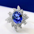 wholesale 925 Silver New Oval 7*9 Ice Flower Cut Synthetic Sapphire Floral Ring-0-5