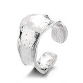 wholesale S925 pure silver irregular hammered gold and silver foil fingerprint open ring, wide band, hip-hop style-0-4