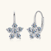 wholesale 925 Sterling Silver Korean Style INS New Snowflake Moissanite Earrings for Women, Hexagram Flower Ear Clips with Tassel Ear Accessories-Gold 0.6 carat +0.6 carat