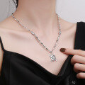 wholesale S925 Sterling Silver Creative New Hot-Selling One Piece Logo Skull 3D Bone Interlocking Chain Necklace-0-3