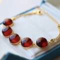 wholesale S925 Silver New Natural Purifying Blood Amber Multi-Bead Bracelet with Blood Amber Cabochon Small Design-0-0